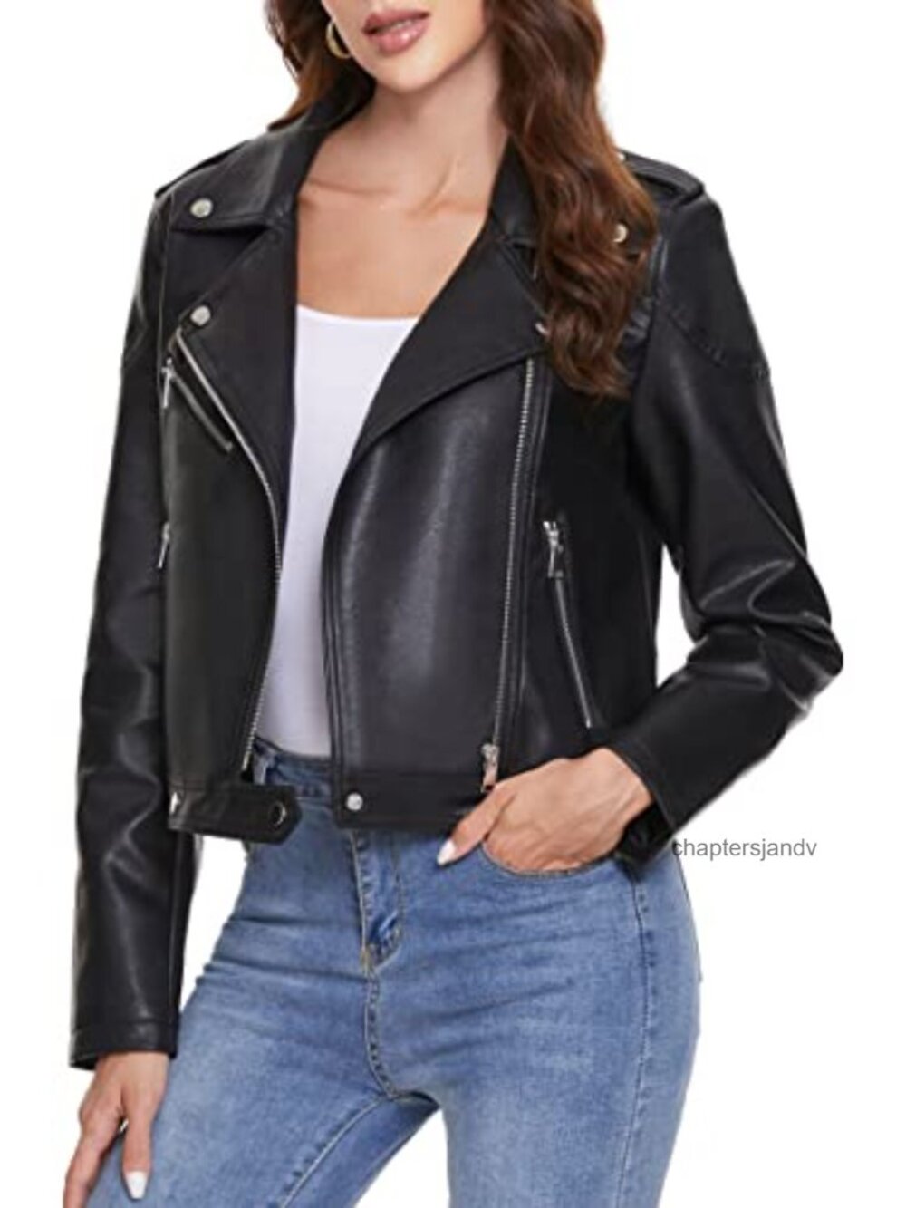 Faux Leather Moto Jacket Long Sleeve Moto Biker Faux Leather Jacket
